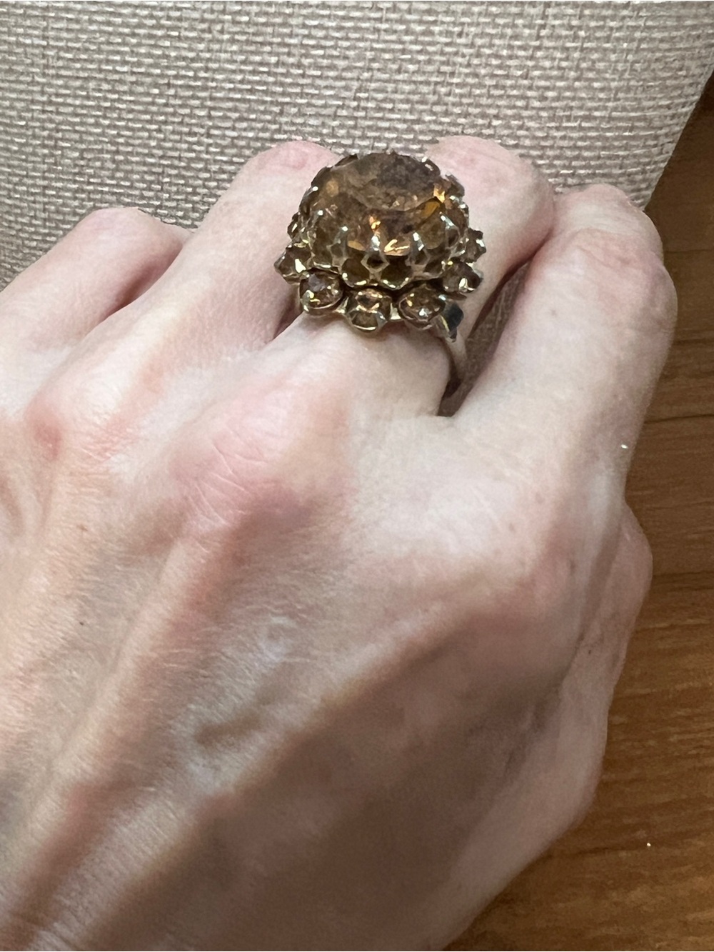 Vintage Gold-Tone Amber Crystal Cocktail Ring - Adjustable - Picture 8 of 10